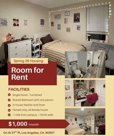$900 USC Sublease Spring 2026 (Los Angeles)s