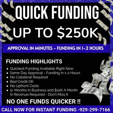 Quick Business Funding—Funding Within 1-2 Hours (This Is the Quickest Funding With No Credit Check) Quick Business Funding—Funding Within 1-2 Hours (This Is the Quickest Funding With No Credit Check)