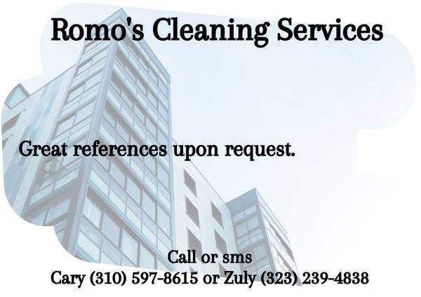 Romo's Cleaning. Ongoing Services. Move In Out. Offices, more (All Los Angeles. Marina del Rey. El Segundo, more) Romo's Cleaning. Ongoing Services. Move In Out. Offices, more (All Los Angeles. Marina del Rey. El Segundo, more)