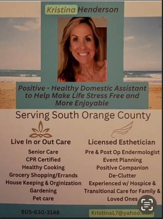 Domestic Assistant-Caregiver Available now (Southbay-Westside) Domestic Assistant-Caregiver Available now (Southbay-Westside)