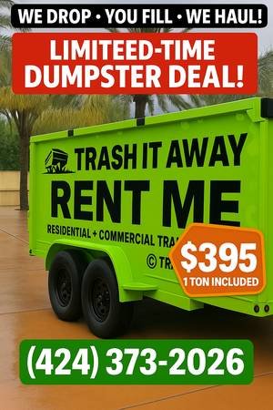Dumpster Trailer for Rent – Same Day – $395 Includes 1 Ton (Carson) Dumpster Trailer for Rent – Same Day – $395 Includes 1 Ton (Carson)