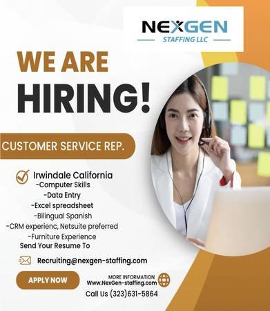 Temporary Customer Service Role (Irwindale, CA)s