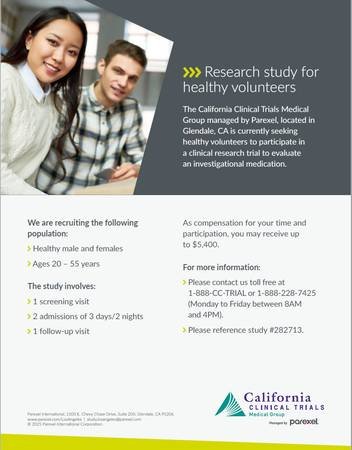 Paid Research for Healthy Volunteers with Compensation Up to $5,400 if Qualified (Glendale)s