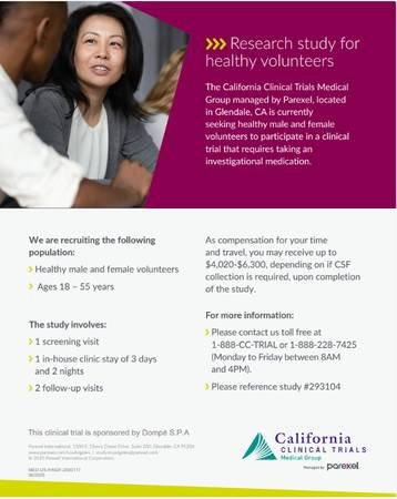 Paid Research for Healthy Volunteers, $4,020-$6,300 Compensation if Qualified (Glendale)s