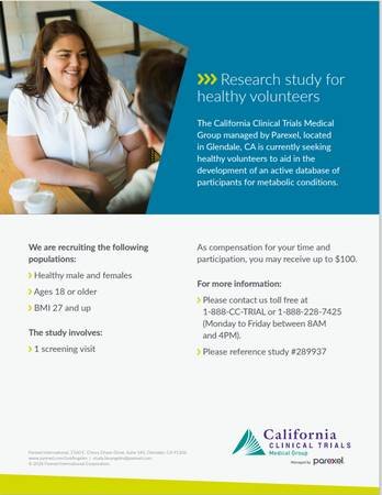 Paid Research Study for Healthy Volunteers (Glendale)s