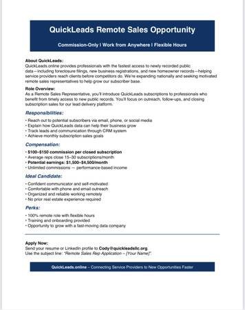 Remote Sales Opportunitys