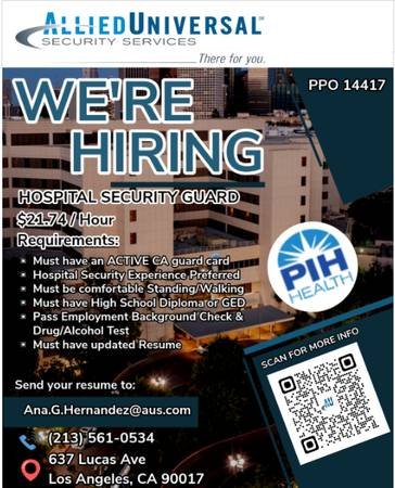 Allied Universal Hiring Full-Time Hospital Security Officers (DTLA)s