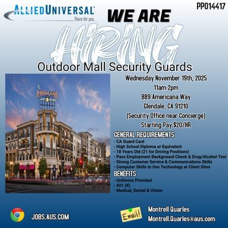 Luxury Outdoor Mall Security Officers, $21.60/Hour (Glendale)s