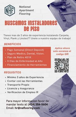 We Are Looking for Carpet Installers (Van Nuys / Chino)s